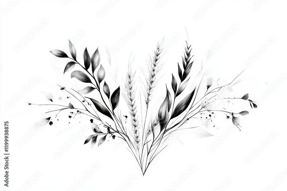 Poster a minimalist line drawing of a single stalk of wheat with clean, simple lines on a white background,