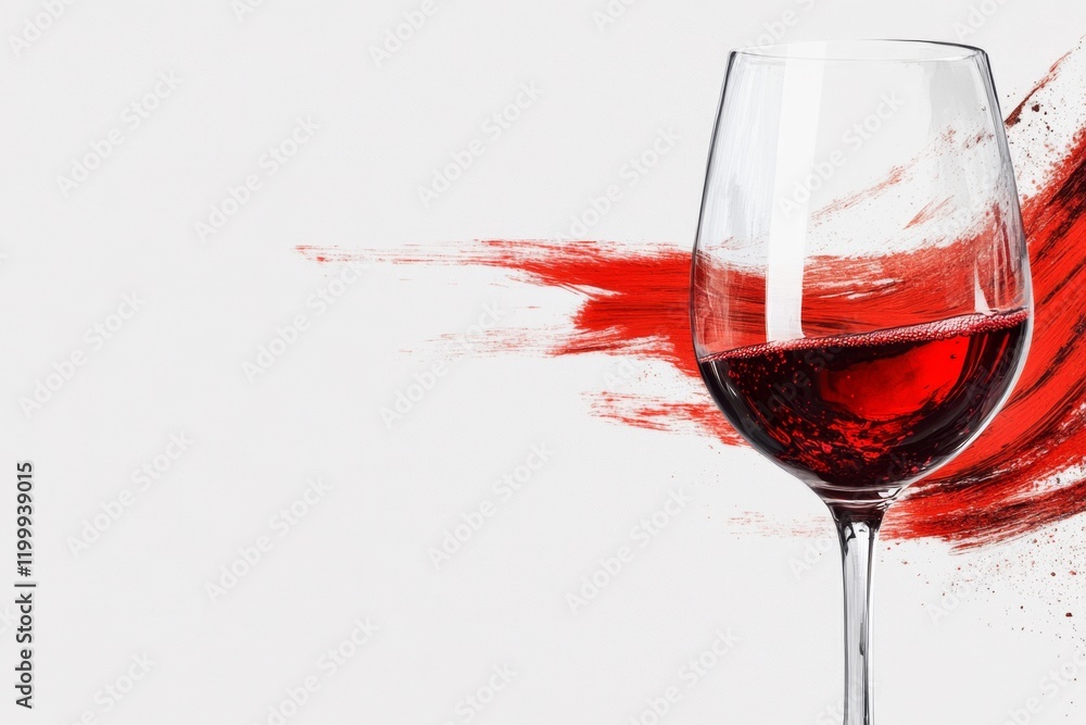 Poster a minimalist line drawing of a wine glass, with a single bold stroke and a splash of red inside, set
