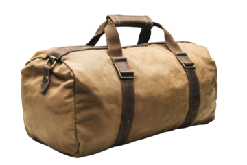 Durable travel bag made of brown fabric with leather straps for weekend getaways and outdoor adventures