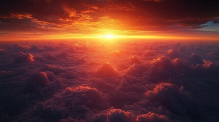 Obraz premium A stunning sunset over a sea of clouds, showcasing vibrant colors and tranquility.