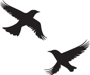 Silhouette of flying birds set on white background 
