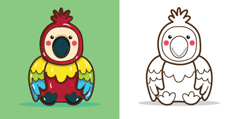 A cute Parrot doll illustration for design element or coloring page element