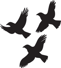 Silhouette of flying birds set on white background 