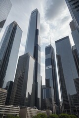 Imposing Skyscraper Towering Over a Bustling City Skyline