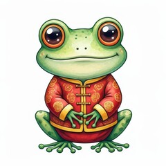 Happy Frog in Festive Coat - Adorable cartoon frog in a red and gold Chinese-style coat. Symbolizing: luck, prosperity, joy, celebration, and new beginnings.