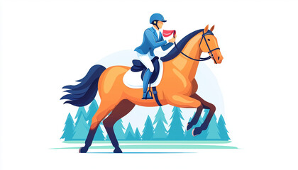 skilled equestrian rider on horse proudly holds ribbon, showcasing their achievement in vibrant outdoor setting. horse leaps gracefully, embodying spirit of competition and success