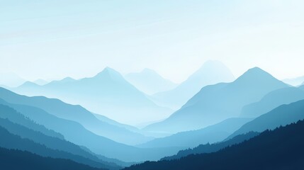 Serene Blue Mountainscape Under a Pale Sky