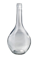 Bocksbeutel clear glass wine bottle empty. Cantil bottle for Portuguese rosé wine isolated
