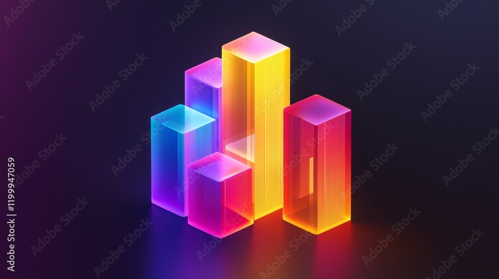 Fototapete a colorful d bar graph with glowing, stacked bars, illustrating progress and data analysis in a vibr