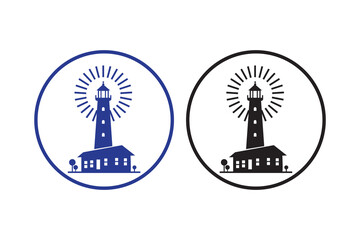 Light house silhouettes with white background and color versions