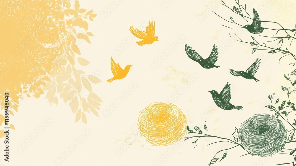 Leinwandbilder colorful birds and floral patterns create a harmonious nature themed design on a soft background. ge