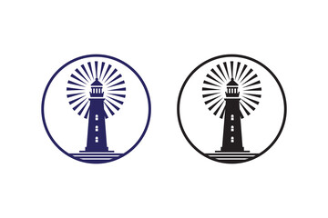 Light house silhouettes with white background and color versions
