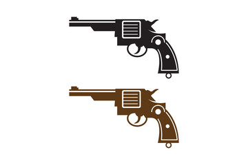revolvers art silhouettes with white background, black and white silhouette weapon revolver vector illustration art