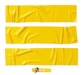 Vector realistic illustration of yellow adhesive tape on a white background.