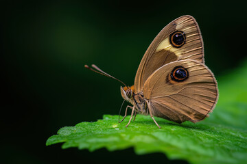 Obraz premium Butterfly resting on a green leaf in a natural setting during daylight hours