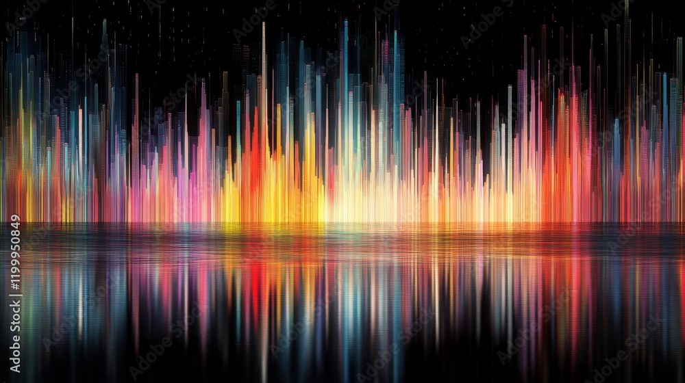 Aufkleber a digital financial graph with colorful vertical bars on a high-tech screen, illustrating stock pric