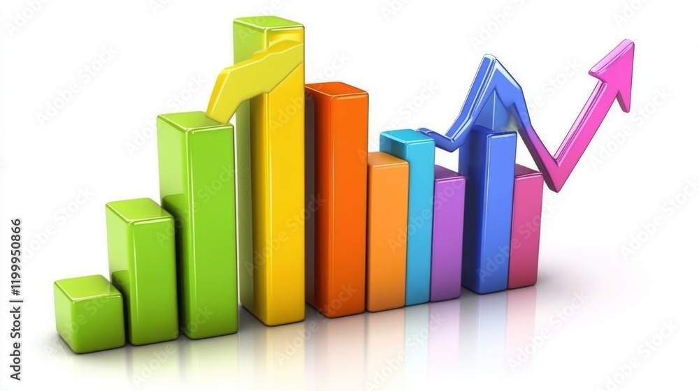 Poster a digital representation of a financial bar graph with rising bars, showing a positive market trend,