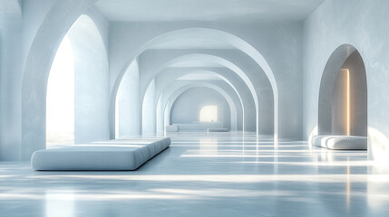 A large, empty room with white walls and a white ceiling