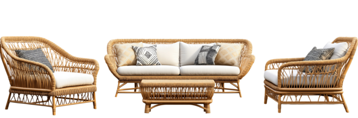 3  different rattan sofas, transparent background png