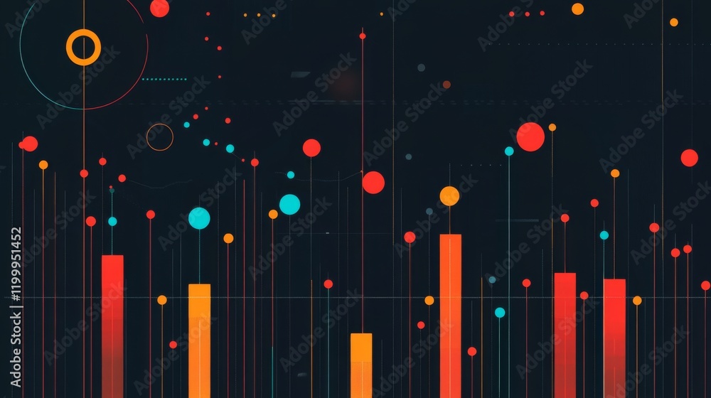 Poster a dynamic and colorful financial bar graph showing positive market trends with a modern tech interfa