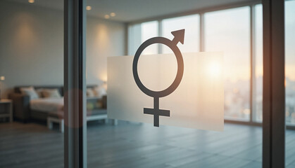 Gender symbol on glass door in modern office, Men and women equal concept