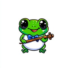 Obraz premium A cheerful, cartoon frog dressed in a tuxedo, holding a violin, radiating a playful and musical vibe.