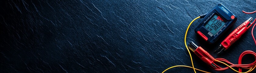 A close-up of a digital multimeter with measuring probes, ideal for electrical work and diagnostics.