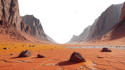 Dry Arid Canyon with Cracked Earth and Rugged Cliffs on Transparent Background