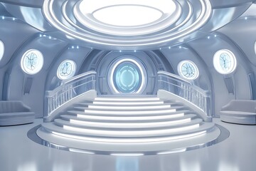Obraz premium Futuristic White Grand Staircase in Circular Sci-Fi Chamber