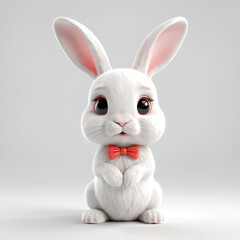 Fototapeta premium A white rabbit with a red bow on a light background