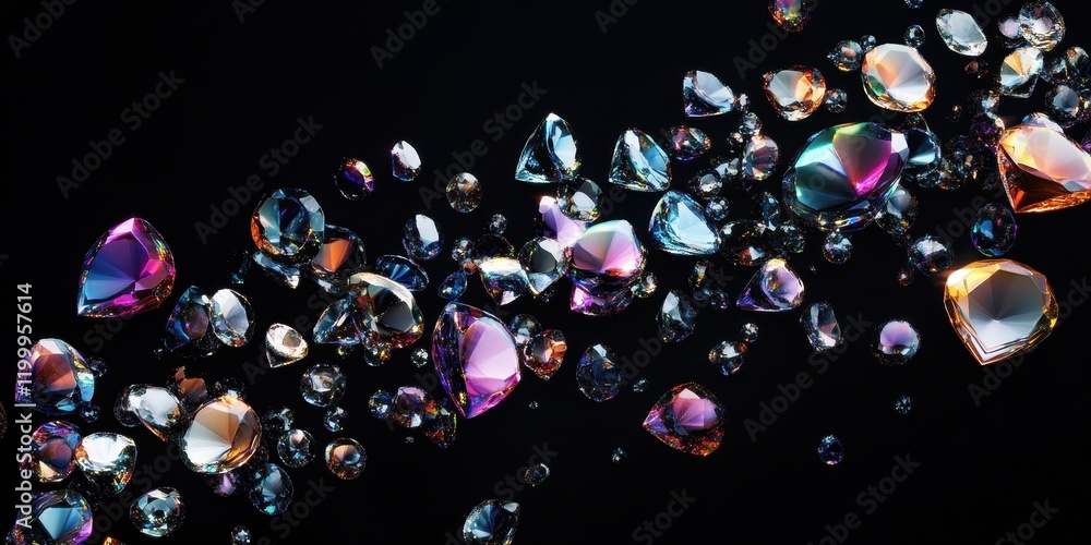 Poster iridescent gems cascading against dark background