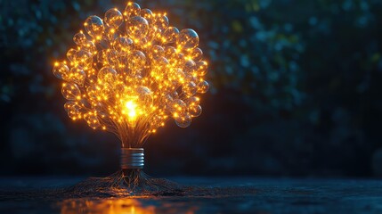 A glowing light bulb transformed into a vibrant tree shape.