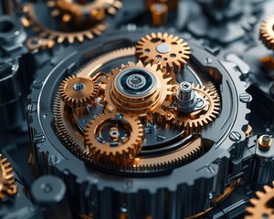 Close-up of intricate metallic gears in a mechanical device.