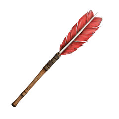 Vibrant Red Quill with Wooden Shaft for Writing Isolated on transparent background