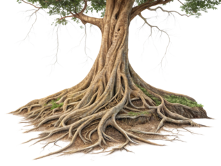 Roots from a large tree isolated on transparent background.