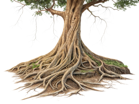 Roots from a large tree isolated on transparent background.