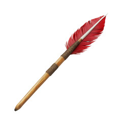 Vibrant Red Feather Quill on Wooden Background Isolated on transparent background