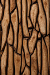 Fototapeta premium Abstract close-up of a textured wooden surface with cracks and grooves. Natural and organic, ideal for backgrounds and design projects