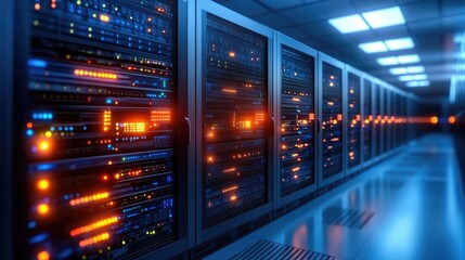 Naklejka premium Data center operations efficient server management in a modern facility with advanced technology and automated systems