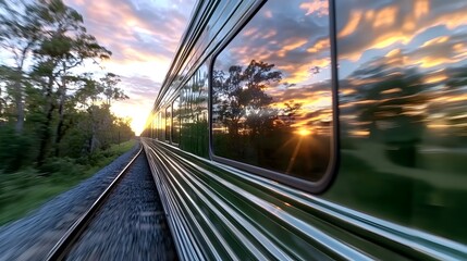 A train is traveling down the tracks