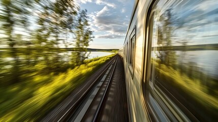 A train is traveling down a track through a field of tall grass
