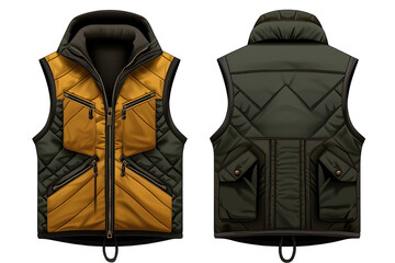 Front And Back Views Luxury And windproof Hunter And Yellow Vest With Fleece Isolated On Transparent Background