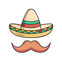 Mexican sombrero hat with moustache icon, Mexican sombrero hat with moustache vector