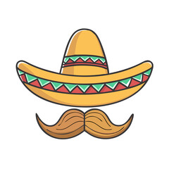 Mexican sombrero hat with moustache icon, Mexican sombrero hat with moustache vector