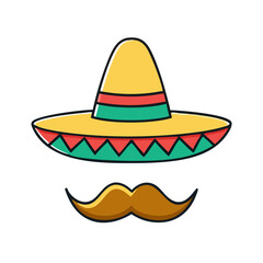 Mexican sombrero hat with moustache icon, Mexican sombrero hat with moustache vector