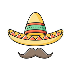 Mexican sombrero hat with moustache icon, Mexican sombrero hat with moustache vector