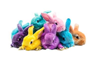 colorful stuff bunnies isolated on a transparent background