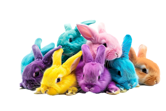 colorful stuff bunnies isolated on a transparent background