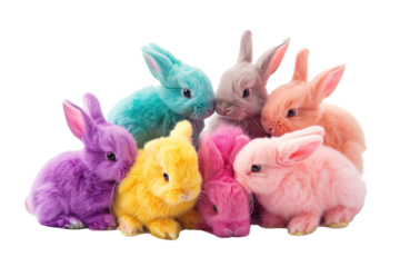 colorful stuff bunnies isolated on a transparent background