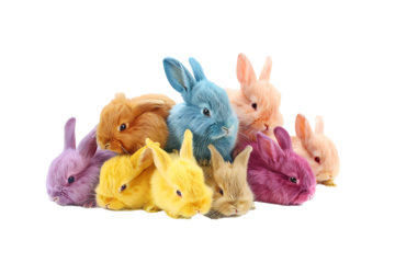 colorful stuff bunnies isolated on a transparent background